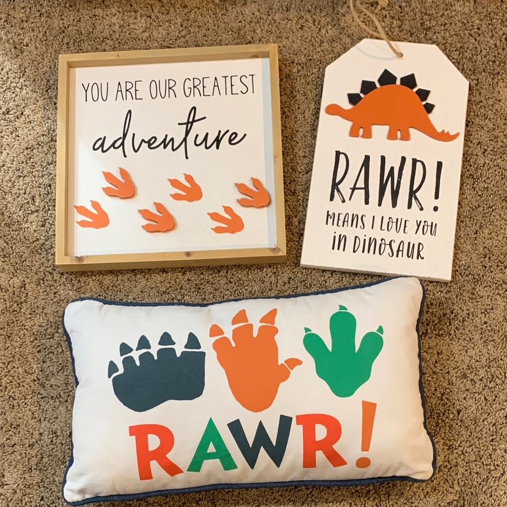 Dinosaur Themed Wall Art and Pillow Set
